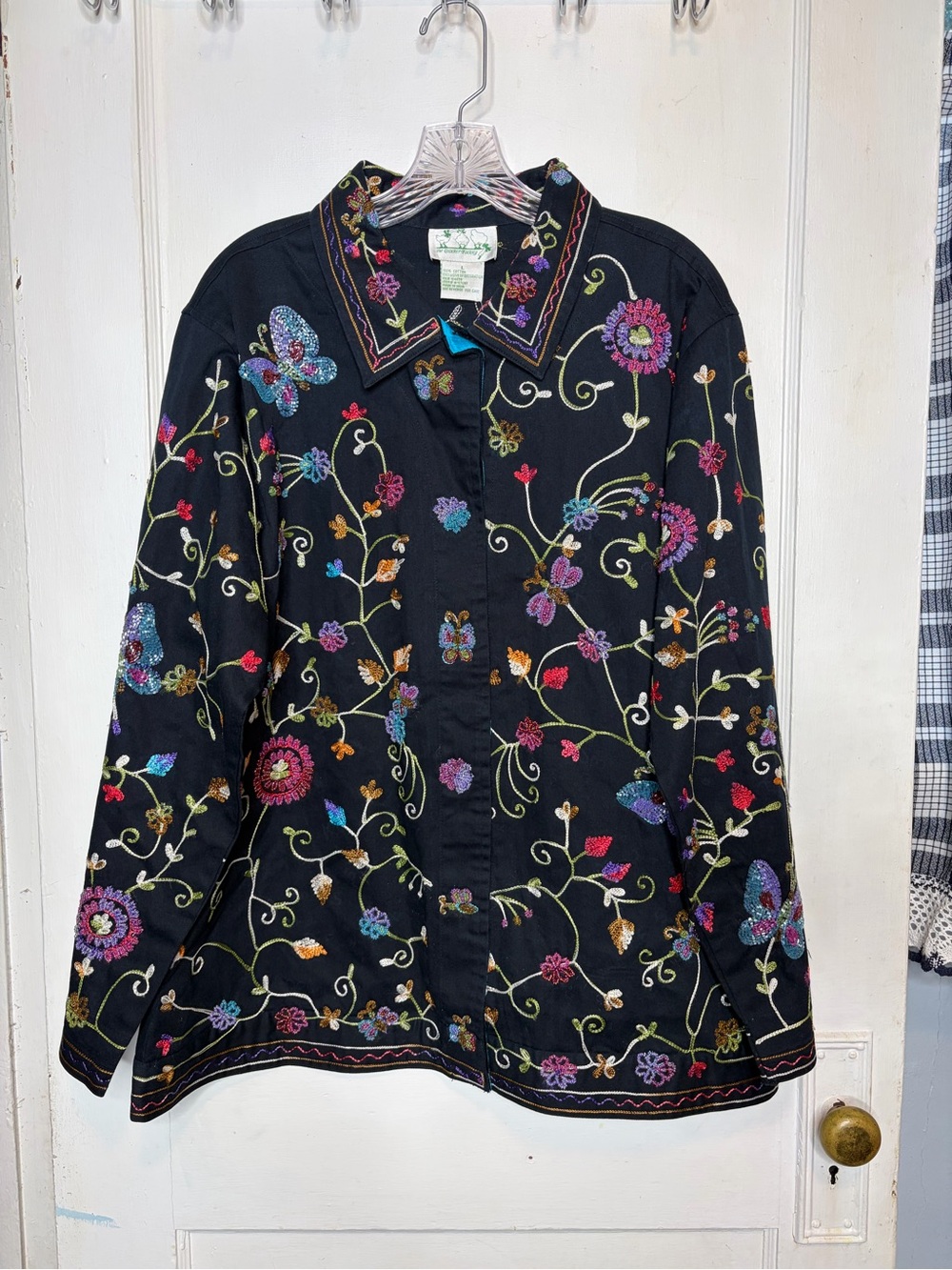 Quacker Factory Vintage Beaded Embroidered Butterfly Floral Jacket Size L NWT